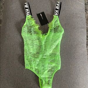 Neon green body suit